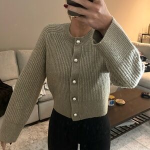 Tan cardigan with pearl detail